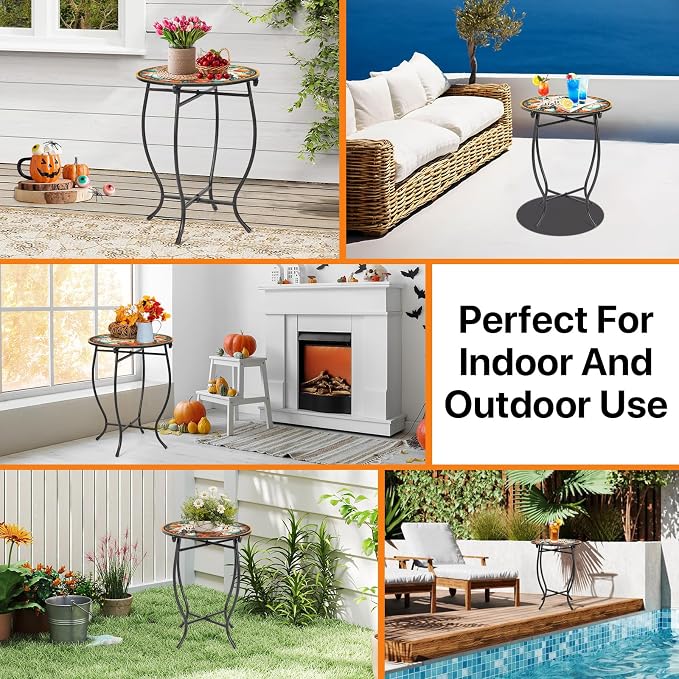 Metal Indoor Outdoor Side Table, Weather Resistant Patio Accent Table Plant - Image 7