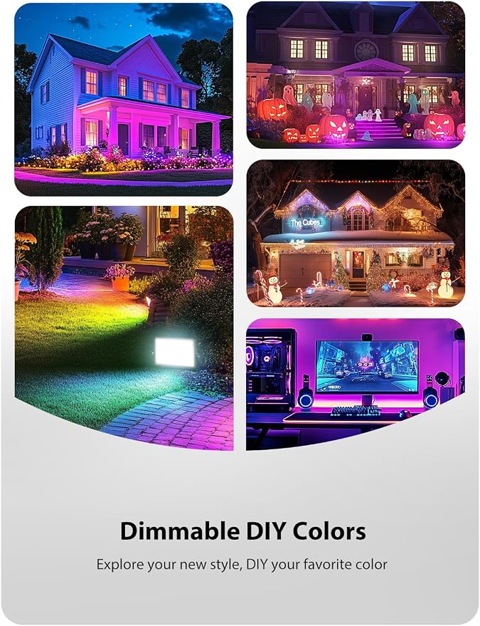 Onforu LED Flood Light Outdoor 800W Equivalent, 100W Color Changing RGBW - Image 4