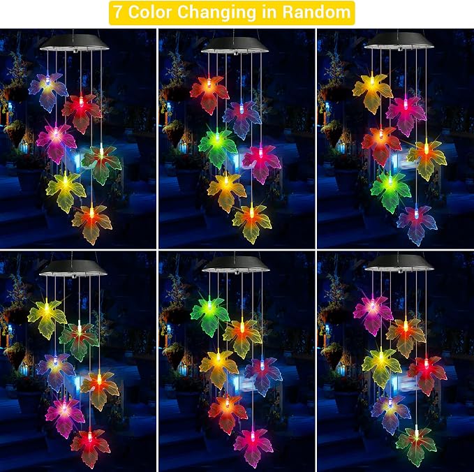 Toodour Solar Wind Chimes, Color Changing Maple Leaf Wind Chime, LED Mobile - Image 3
