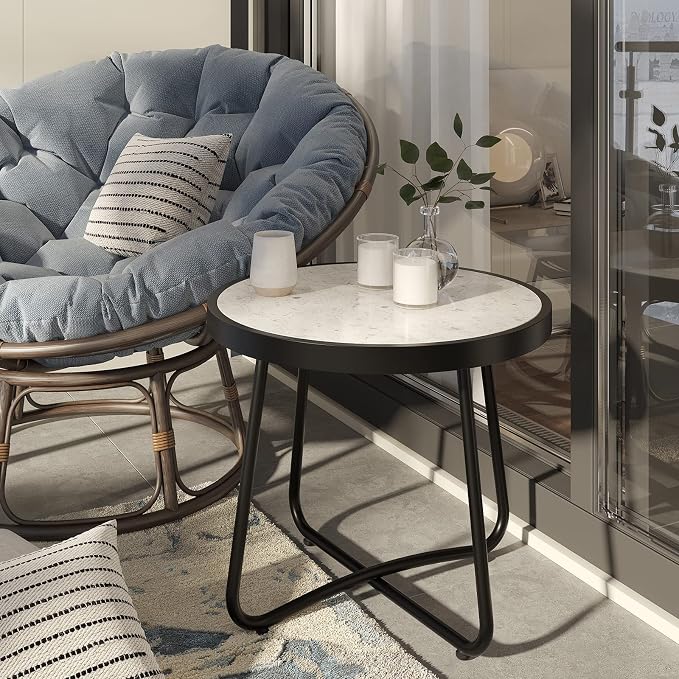 Grand patio Outdoor Side Table, 20-inch Small Round Steel End Table - Image 4