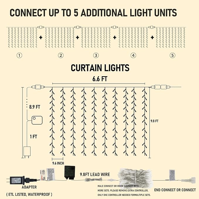 Dazzle Bright 300 LED Curtain Lights, Plug in Fairy Curtain Lights - Image 2