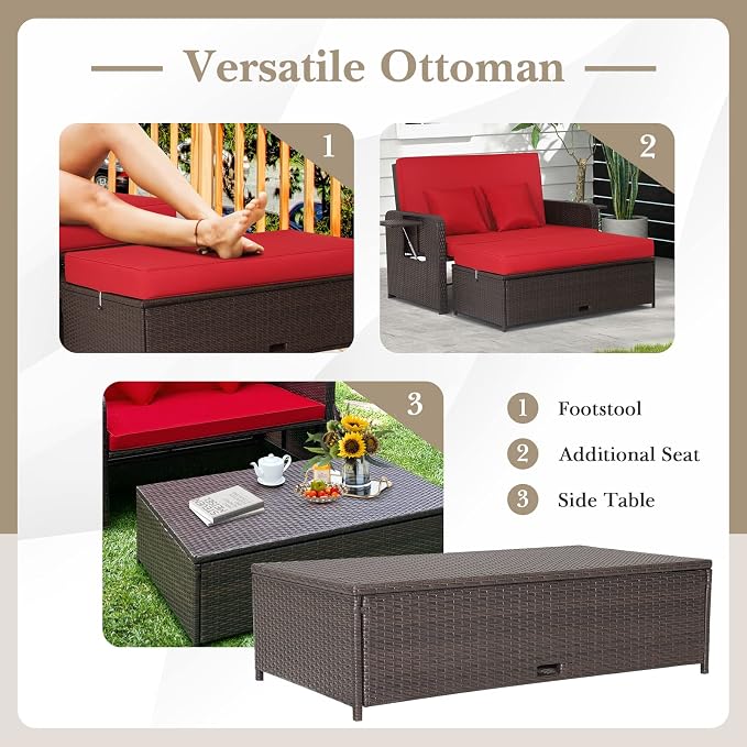 LDAILY Moccha Outdoor Daybed, Wicker Loveseat Sofa Set - Image 6
