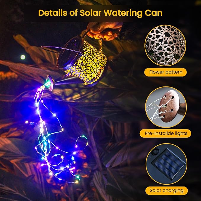 Solar Lights Outdoor Decorative, Metal Solar Watering Can Lights Waterproof - Image 7