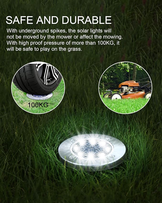 UFOND 12 Pack Solar Ground Lights，Outdoor Waterproof LED Gardenlight, Disklights - Image 5