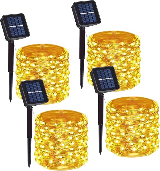 4 Pack Solar Powered Copper Wire String Lights Outdoor, Total 400LED Waterproof by DAYLIGHTIR