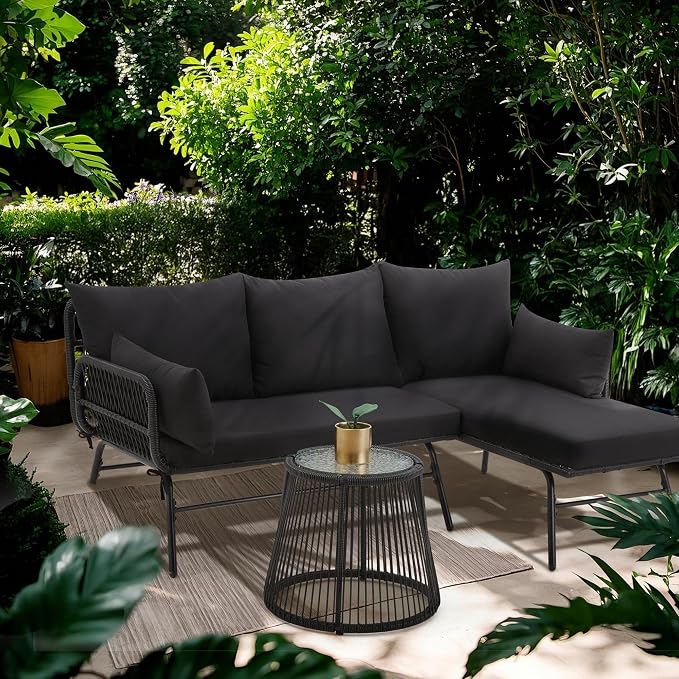 Bezseller 3-Piece Outdoor Patio Furniture Set – L-Shaped Rattan Sectional Sofa - Image 3