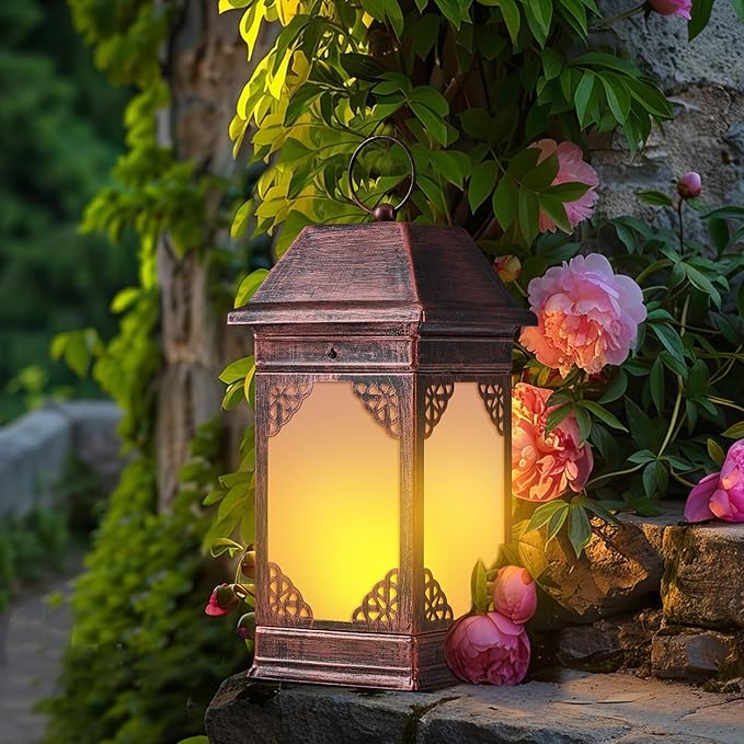 15.5" Solar Lanterns Outdoor Waterproof, Glass Flickering Flame Solar Lantern - Image 6