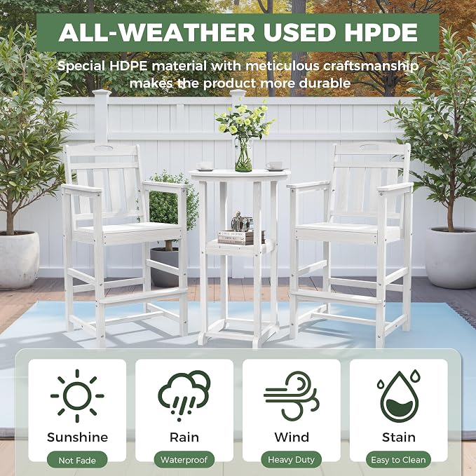 Outdoor Bistro Bar Set, Patio High Top Table and Bar Height Tall Adirondack - Image 3