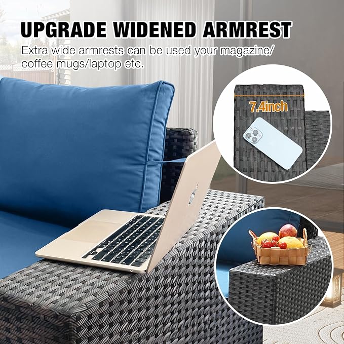 9 Pieces Patio Furniture Set All-Weather Outdoor Wicker Sectional Conversation - Image 2