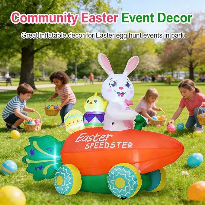 Inflatable Easter Bunny with Carrot Car and Easter Eggs, 6FT Easter Inflatables - Image 7