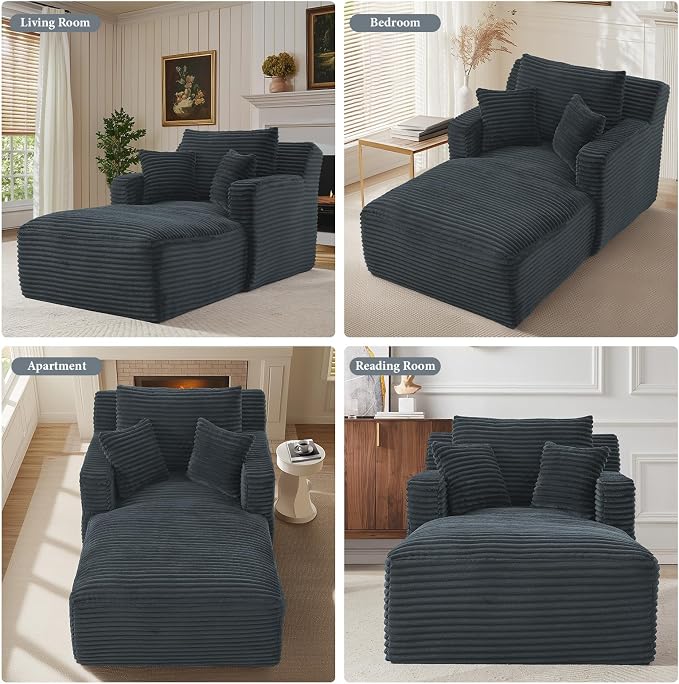 65.4" Chaise Lounge Chair Indoor, Oversized Boneless Couch Comfy Upholstered - Image 7