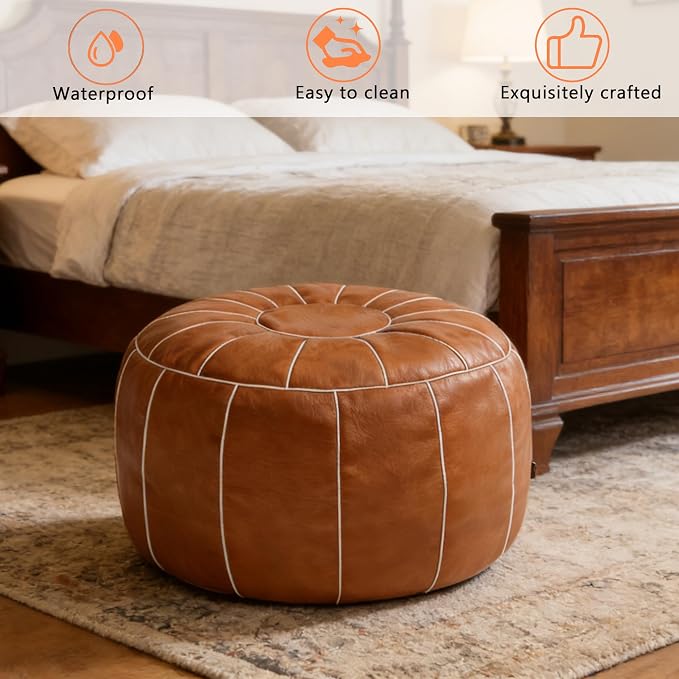 Thgonwid Unstuffed Moroccan Storage Pouf Foot Stool Ottoman Seat Handmade Faux - Image 4