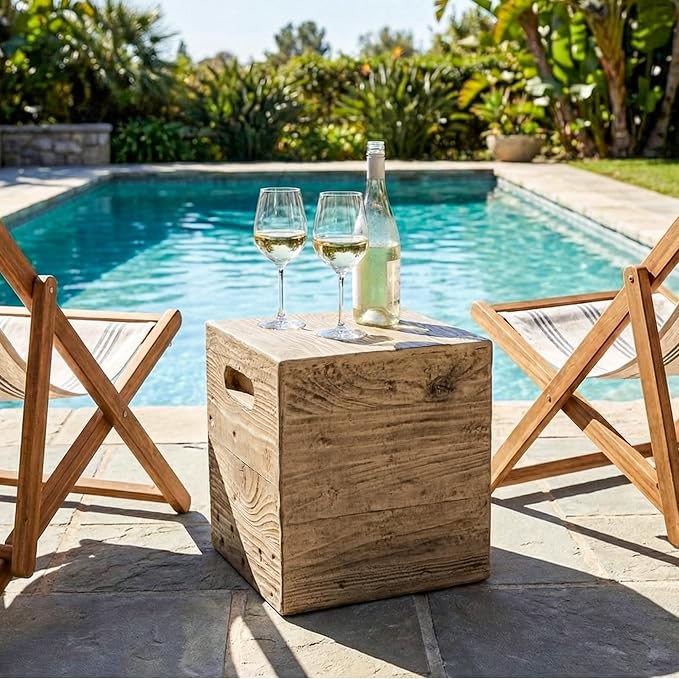 COSIEST Wooden Outdoor Side Table, Square MgO Concrete End Patio Side Table - Image 5