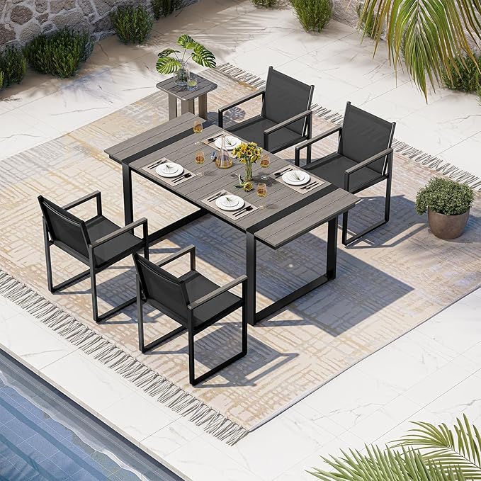 Outdoor Table and Chairs of 4, Patio Dining Sets, HDPS + Aluminum Outdoor by Oasbira