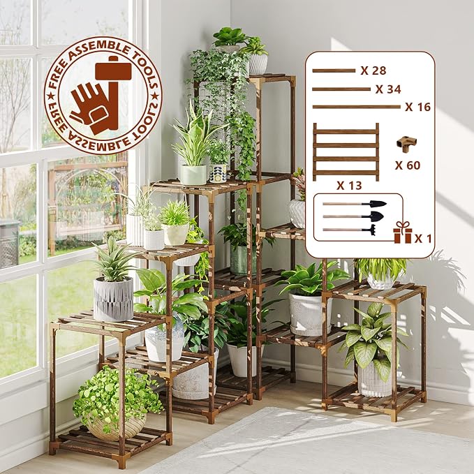 Bamworld Plant Stand Indoor Corner Plant Shelf Outdoor Flower Shelves Wooden - Image 4