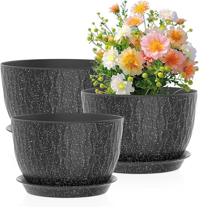 12/10/9 inch Large Flower Pots, 3 Set Big Plant Pots by Meowell
