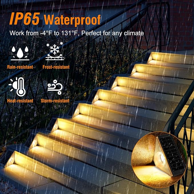 Solar Step Lights Outdoor Waterproof, 6 Pack Triangle LED Deck Lights, IP65 - Image 2