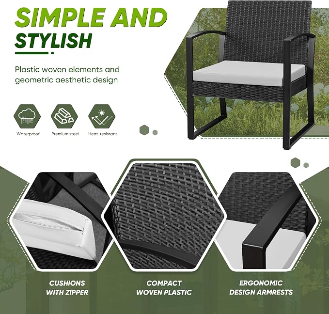 Devoko 3 Piece Patio Set, Outdoor Patio Furniture Set Resin Table and Chairs - Image 3