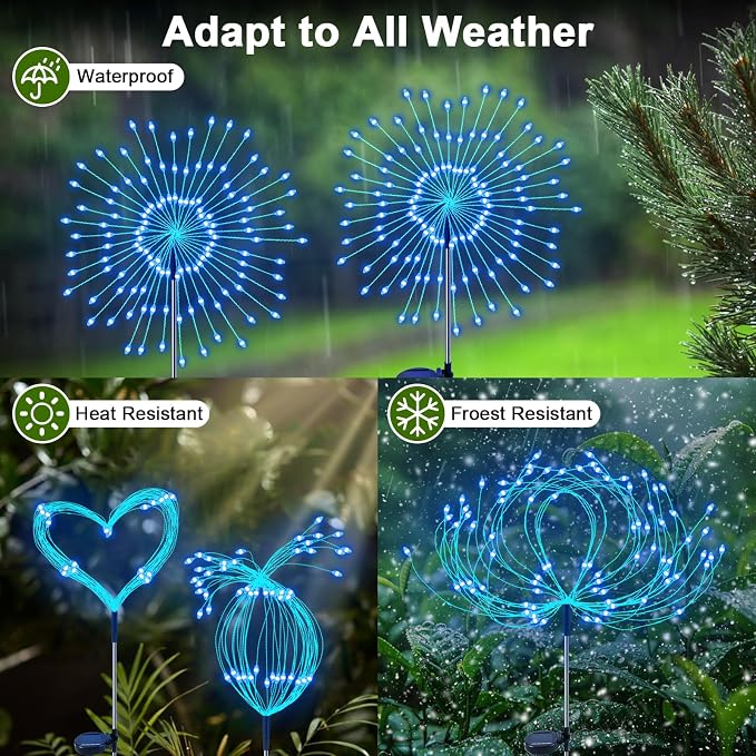 Solar Garden Lights Outdoor, 2 Pack 120 LED Twinkling Firework Lights Decorative - Image 3
