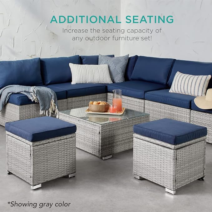Best Choice Products Set of 2 Wicker Ottomans, Additional Seating, Side Table - Image 7
