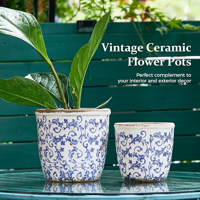 Vintage Ceramic Planter with Drainage Hole, Plastic Tray & Mesh, 6.5 Inch - Image 3