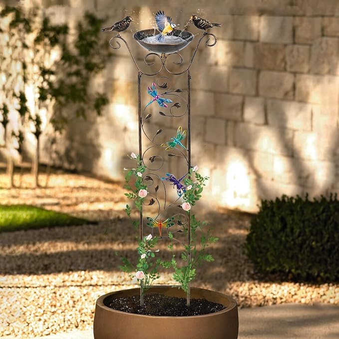 SUNNYPARK Bird Bath with Trellis Outdoor, Antique Garden Iron Plant Trellis - Image 5