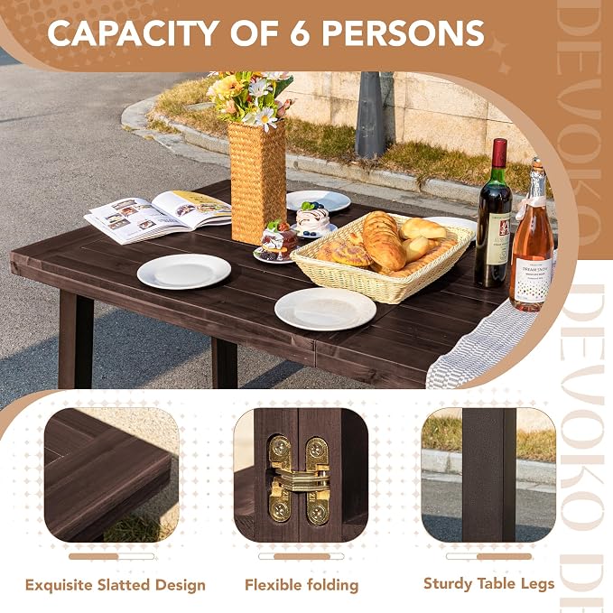 Devoko Home Acacia Wood Dining Table 6-Person Indoor Outdoor Table - Image 6
