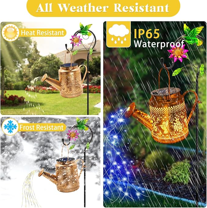 Solar Lanterns Outdoor Waterproof, Hummingbird Watering Can Garden Decor - Image 6