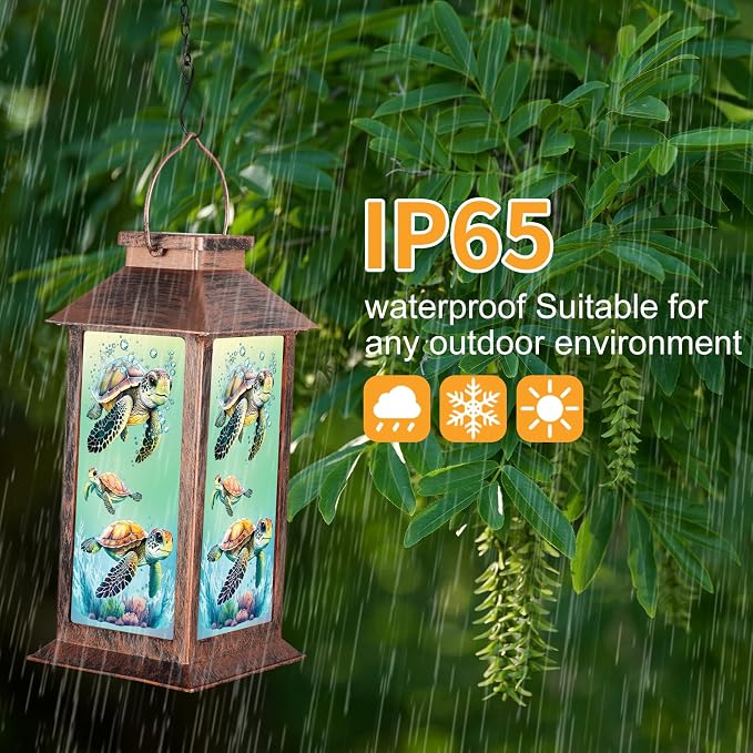 Outdoor Hanging Solar Lantern Waterproof Outside Turtle Pattern Landscape Lights - Image 4