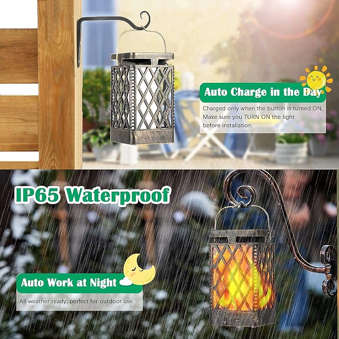 TomCare Solar Lights Outdoor Flickering Flame Solar Lantern Outdoor Hanging - Image 5
