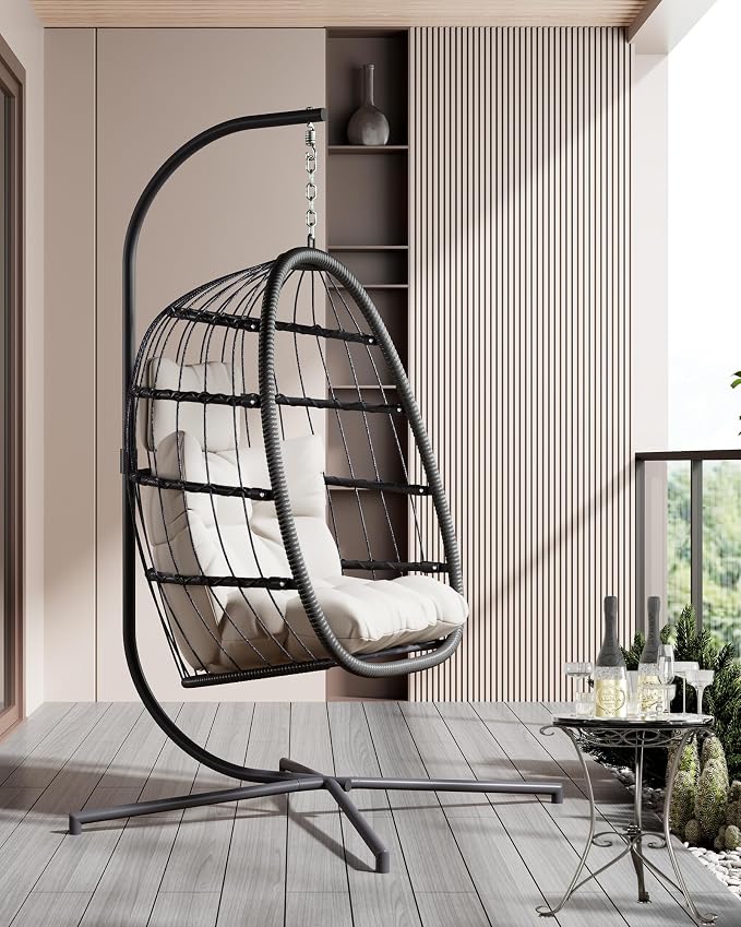 HWB Hanging Egg Chair with Stand, Swing Hammock Chair with Cushion - Image 6