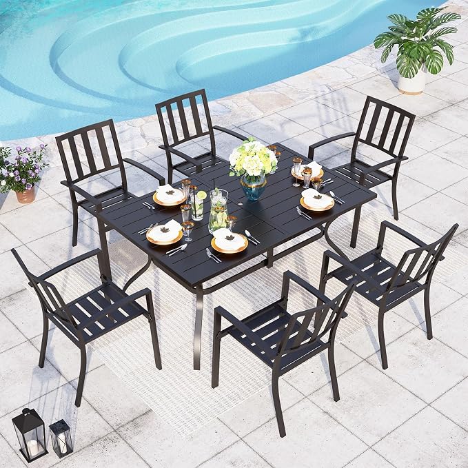 PHI VILLA 7 Piece Metal Outdoor Patio Dining Bistro Sets by PHIVILLAThepioneerofcomfortablehouseholdsupplies