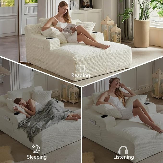 Oversized Chaise Lounge Chair Indoor, Upholstered Boneless Cloud Couch Chair - Image 5