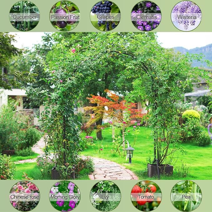 Garden Arbor Arch, Rustproof & Easy Assembly Metal Trellis, 7.9 Feet H x4 Feet W - Image 6