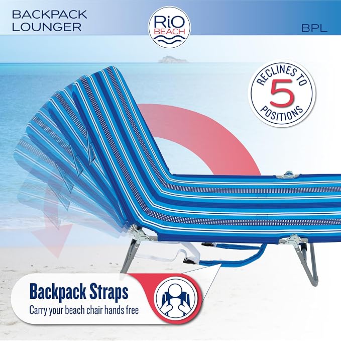 Rio Beach Portable Lay Flat Folding Backpack Beach Lounge Chair - Image 5