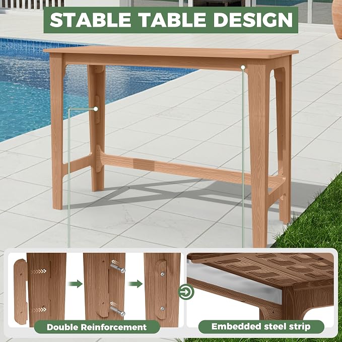 Outdoor Patio Bar Height Table and Tall Adirondack Chairs Set of 2, All-Weather - Image 5