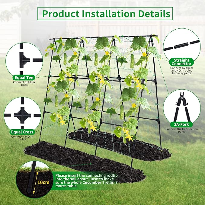 Garden Cucumber Trellis for Climbing Plants Outdoor, 50x48 inch A Frame - Image 4