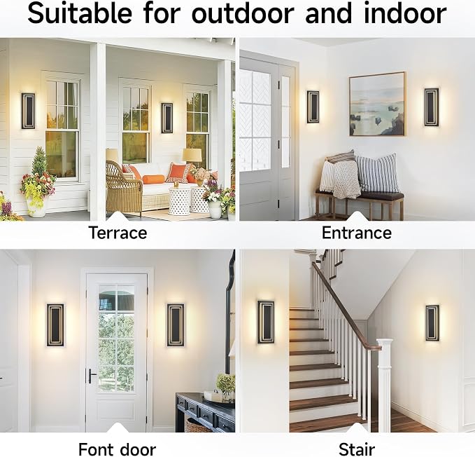 2-Tier Outdoor Front Porch Light Fixtures, Modern Black Outdoor Wall Sconce - Image 5