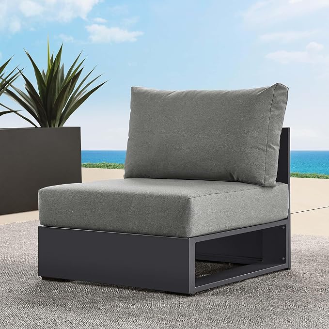 Modway Tahoe Aluminum Armless Patio Gray Charcoal Modular Weather-Resistant - Image 2