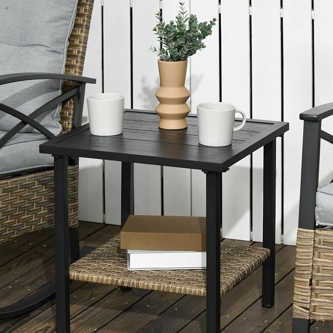 Outsunny 3 Piece Patio Rocking Chair Set, Outdoor Wicker Bistro Set - Image 9
