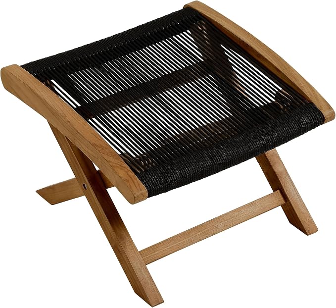 Modway Vienna Outdoor Patio Teak Wood Folding Ottoman in Natural Black - Image 8