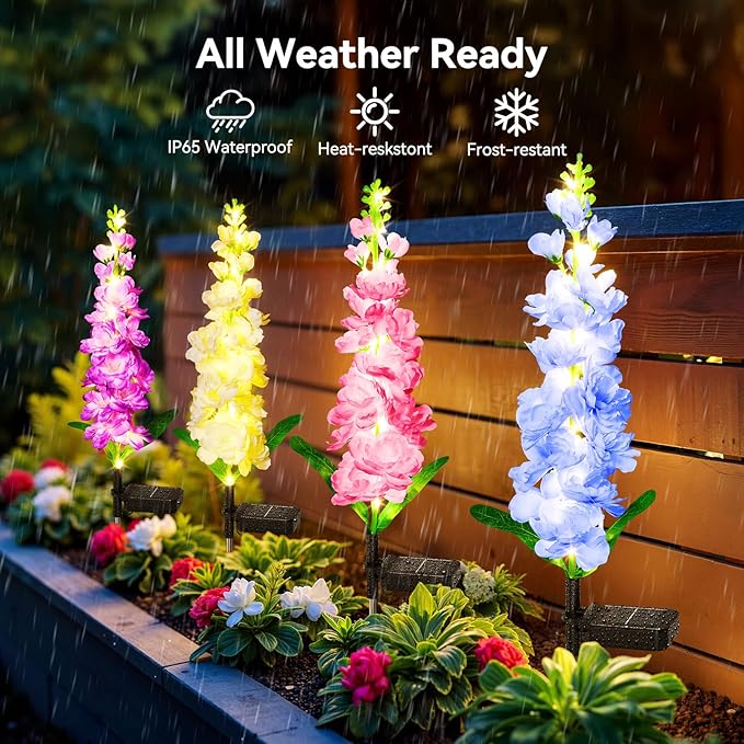 KOOPER Solar Lights Outdoor Garden Decor, 8 Pack Upgraded Delphinium Solar - Image 4