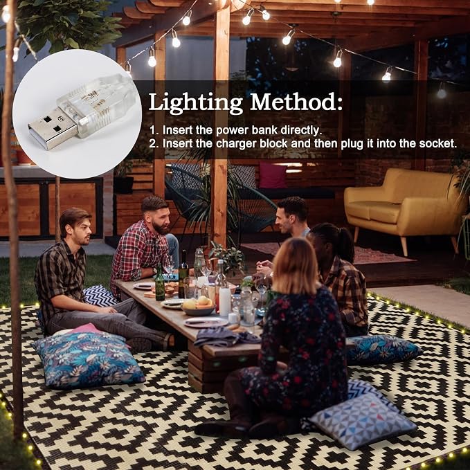 SAND MINE Reversible Mats with Led Strip Lights, Plastic Straw Rug, Modern Area - Image 5