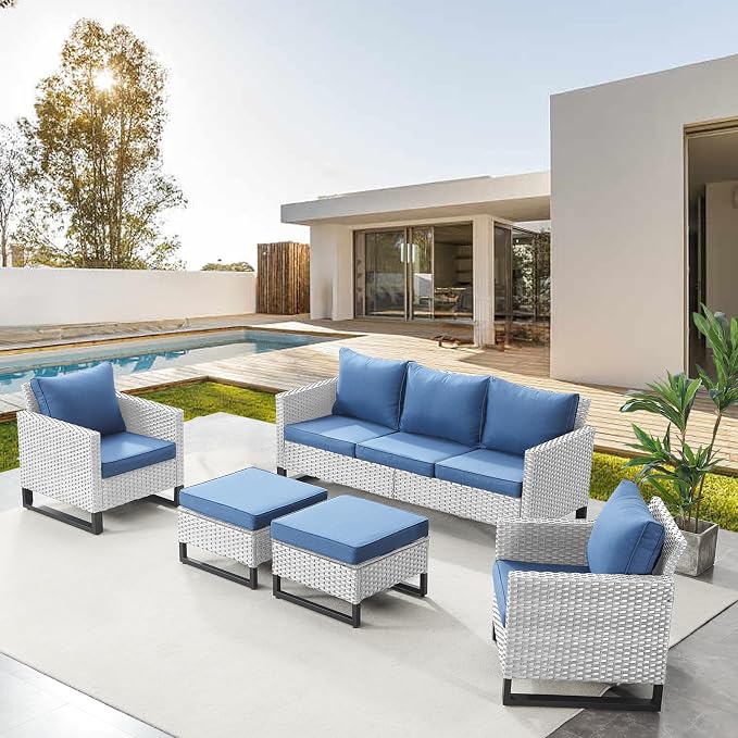 Belord Wicker Patio Furniture 5 Piece Outdoor Sofa Set, Oversize Outdoor Dining by Belord