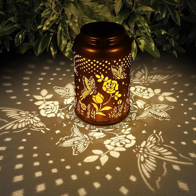 Rose Butterfly Decoration Solar Lanterns Outdoor Waterproof Garden Decor Gifts by Tepaken