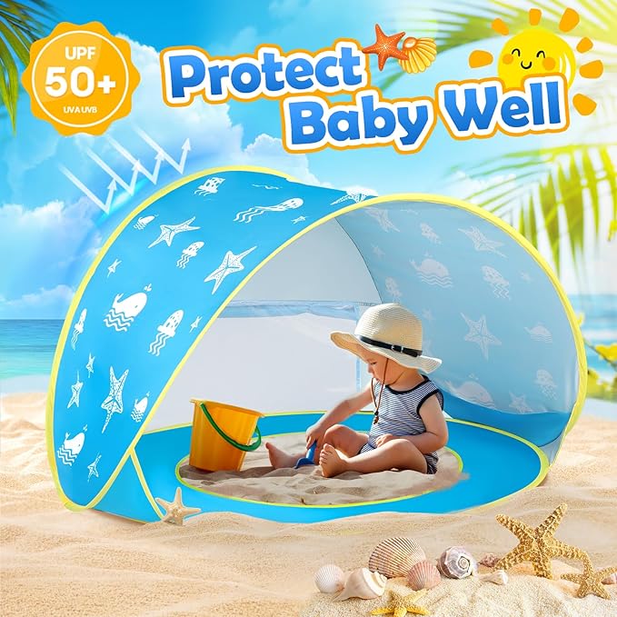 Monobeach Baby Beach Tent Ocean Pop Up Portable Shade Pool UPF50+ UV Protection - Image 2