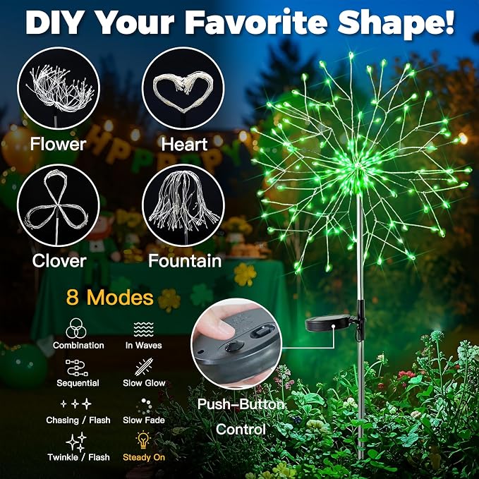 suddus St. Patrick's Day Decorations Solar Firework Lights - Image 4