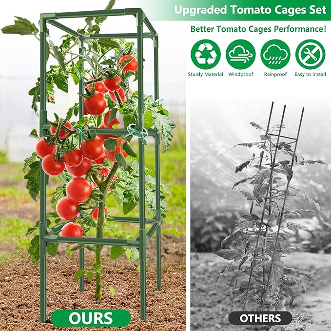 3 Pack Square Tomato Cages, Plant Support Tower Stakes Cucumber Pepper Trellis - Image 2