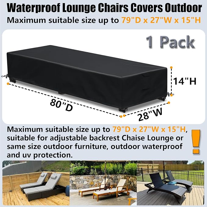 Waterproof Patio Lounge Chair Cover 1 Pack Outdoor Chaise Lounge Covers 600D - Image 2