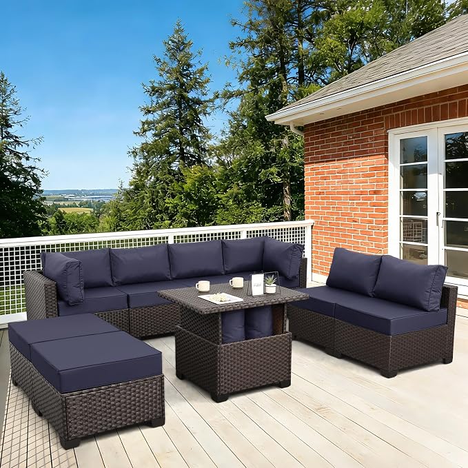 9 Pieces Wicker Patio Furniture Set Outdoor PE Rattan Sectional Conversation by Lvidenoutdoor